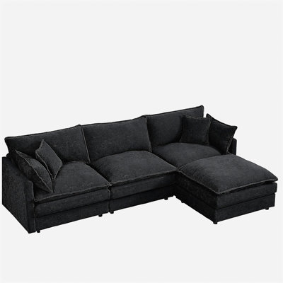 Canapé modulaire modulaire, ensemble de canapé en forme de L de 102 pouces pour le salon, canapé à 3 places confortable avec repose-pieds mobile, combinaison de bricolage, chenille, noir