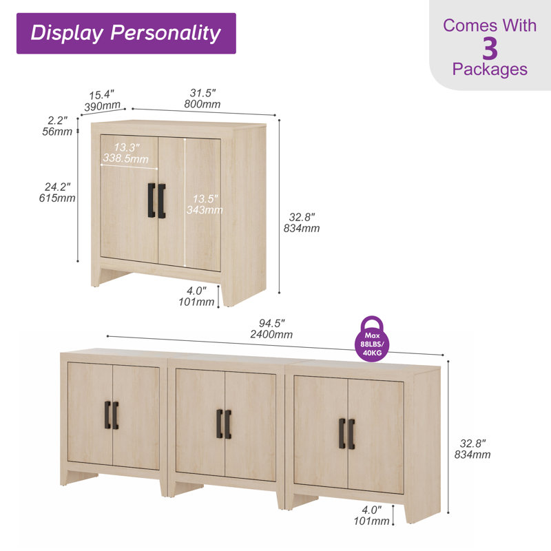 Farmhouse TV Stand For Tvs Up To 85 Inch, Rustic Wood Entertainment Center & Media Console With 6 Storage Doors, Accent Cabinet For Living Room, Hallway, Rustic Beige