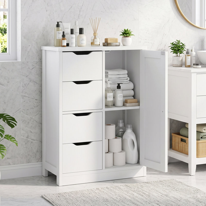 Meuble de salle de bain autoportant, meuble de rangement au sol, Blanc