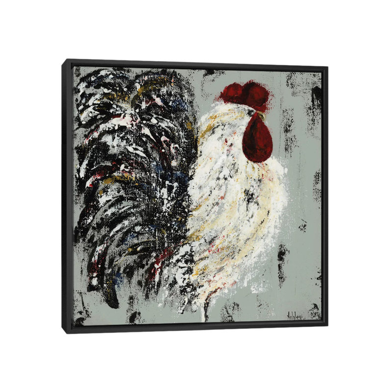 Coq par Ashley Bradley - reproduction d'art, H 26 po x l 26 po x P 1,5 po, Toile avec cadre noir, Aucun mat