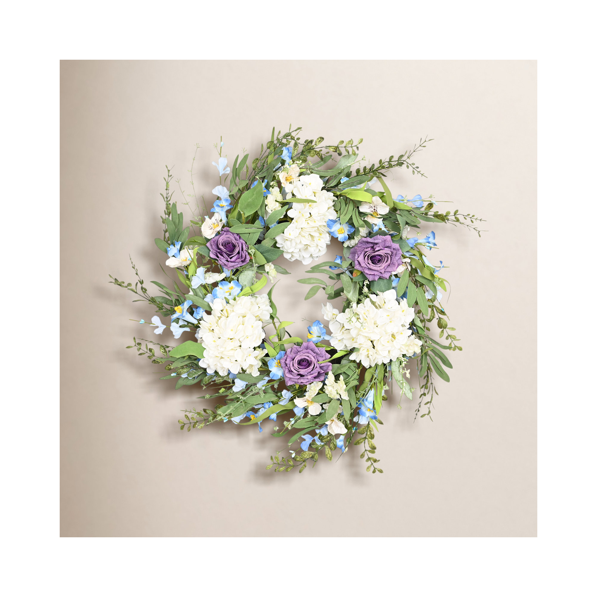24" Artificial Farmhouse Greenery Foliage Leaves Spring Summer Hydrangea Peony Floral Wreath For Front Door Wedding Party Home Decor