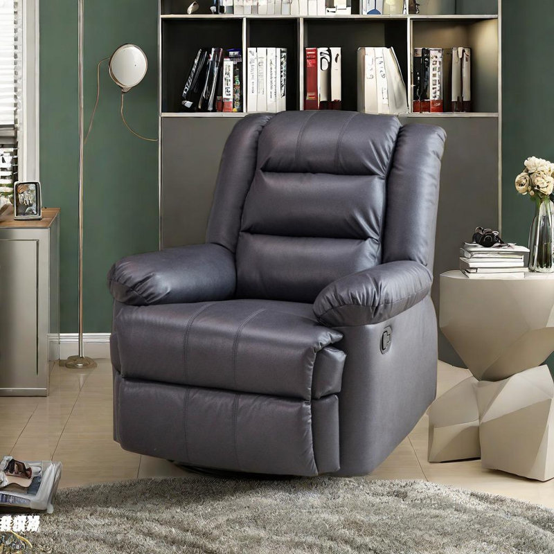 Tazeem Swivel Recliner, Navy Blue Leathaire