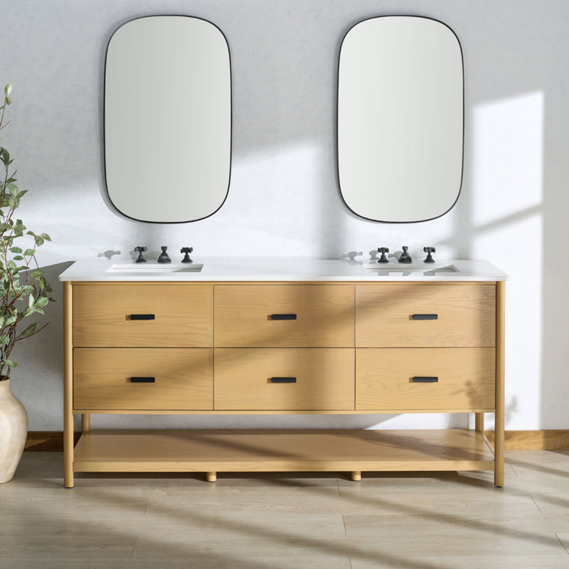 Kaplan 72" Double Sink Bathroom Vanity, Natural
