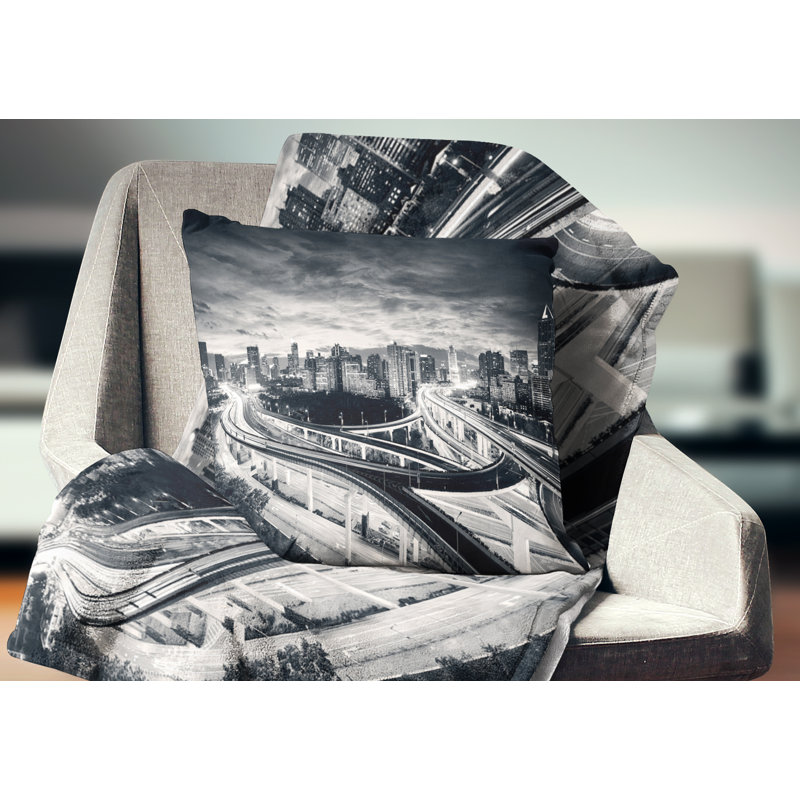 Coussin foncé imprimé ville de shanghaia, 16 po x 1 po, Coussin décoratif