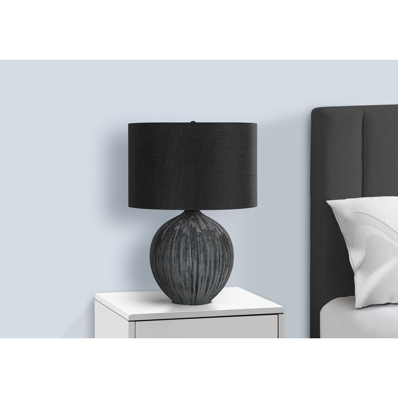 Lighting, H 23 po, lampe de table, céramique noire, abat-jour noir, contemporain
