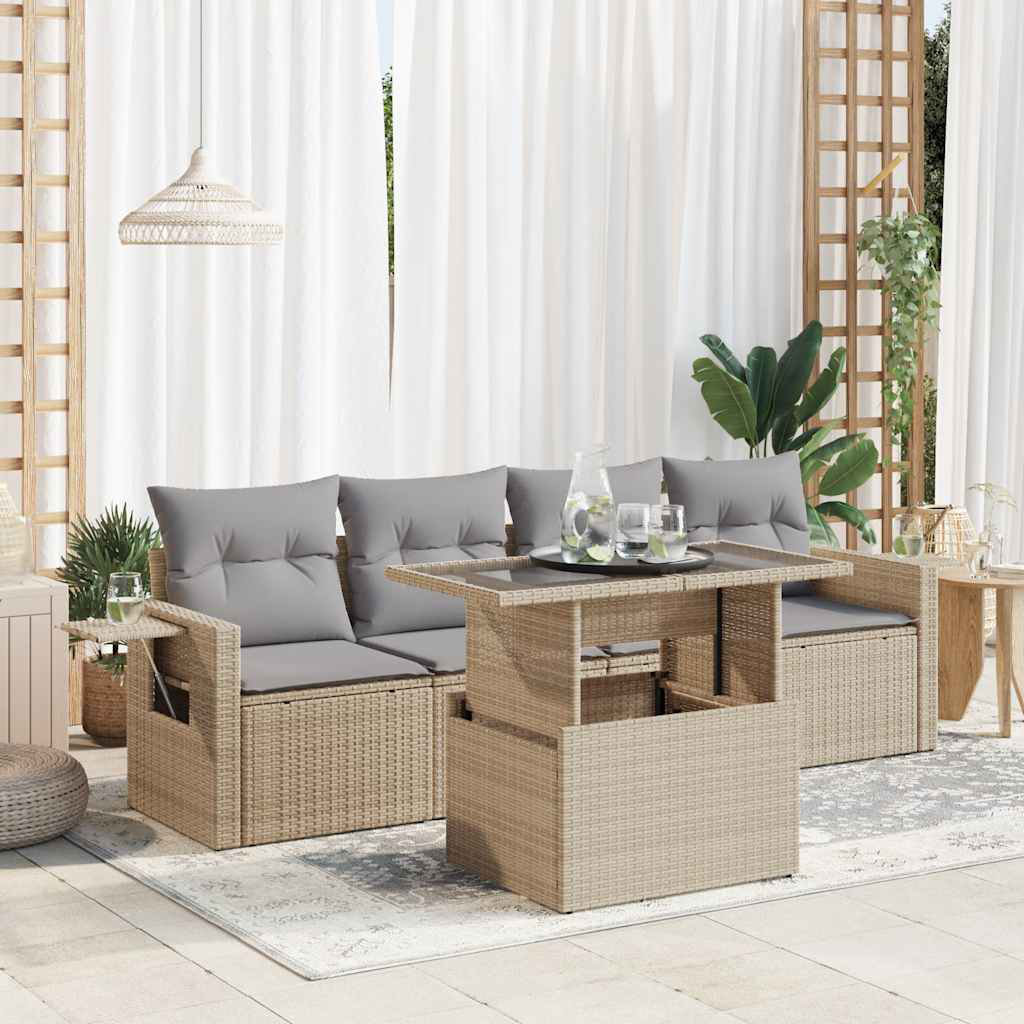 Vidaxl 5-Tlg. Garten-Sofagarnitur Mit Kissen Schwarz Poly Rattan