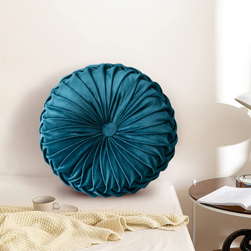 Velvet Round Pillow, Dark Blue