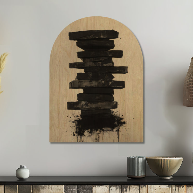 Coups de pinceau superposés à l'encre - Impression d'art mural en bois arquée, style expressionniste abstrait, Arche
