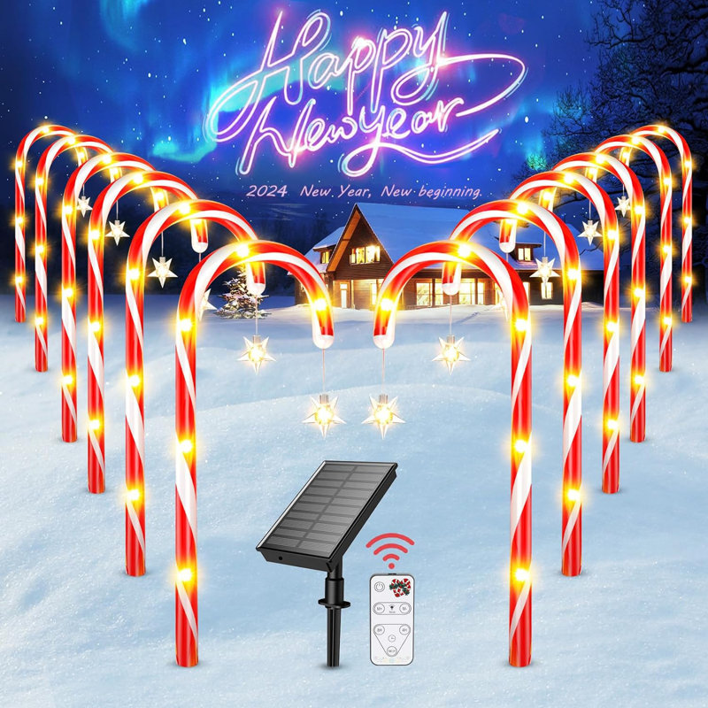 Outdoor Christmas Decorations, 12 Pack Solar Christmas Candy Cane Lights With Wireless Remote Control & Bigger Solar Panel, 9 Modes Bright All Night Solar Christmas Yard Pathway Decorations