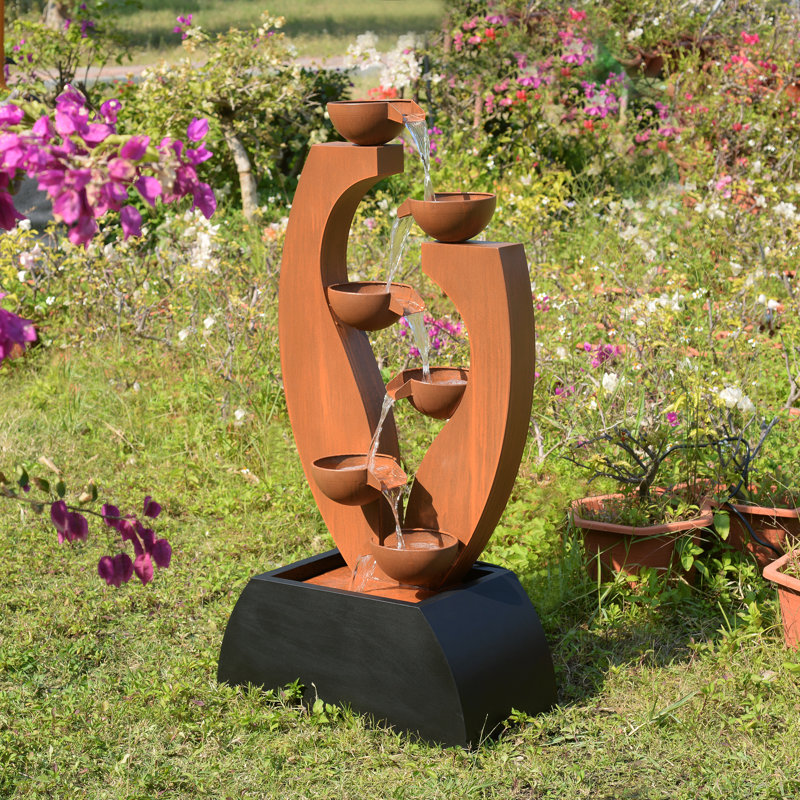 Handcrafted Outdoor Metal Cascade Fountain, Brown