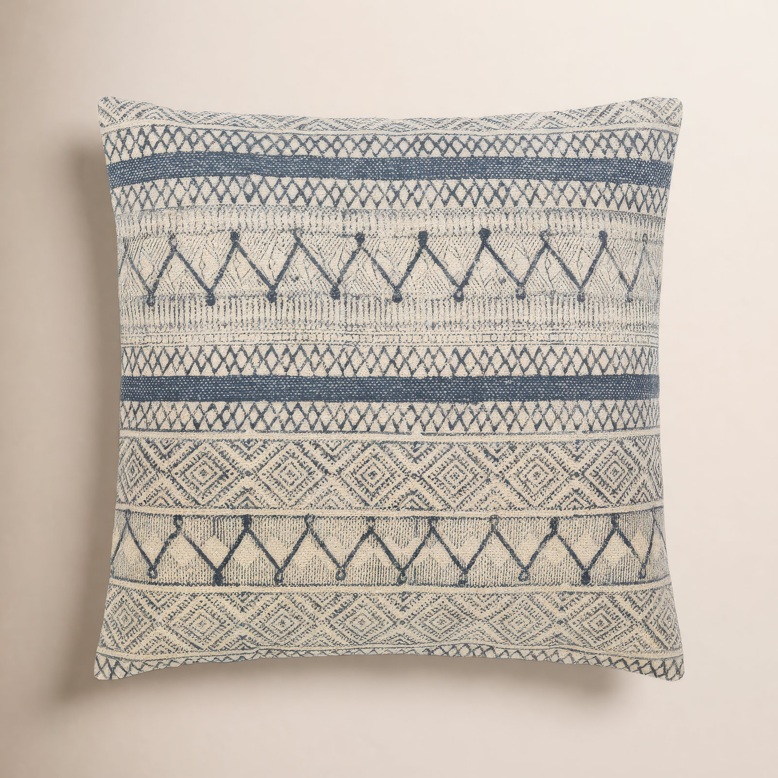 Zetta Geometric Cotton Throw Pillow, Pillow Cover Only - No Insert, 18" x 18", Light Beige/Dark Blue