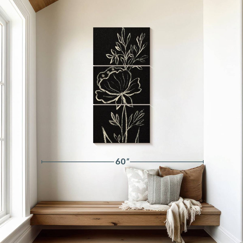 Motif floral noir, H 44 po x l 21 po