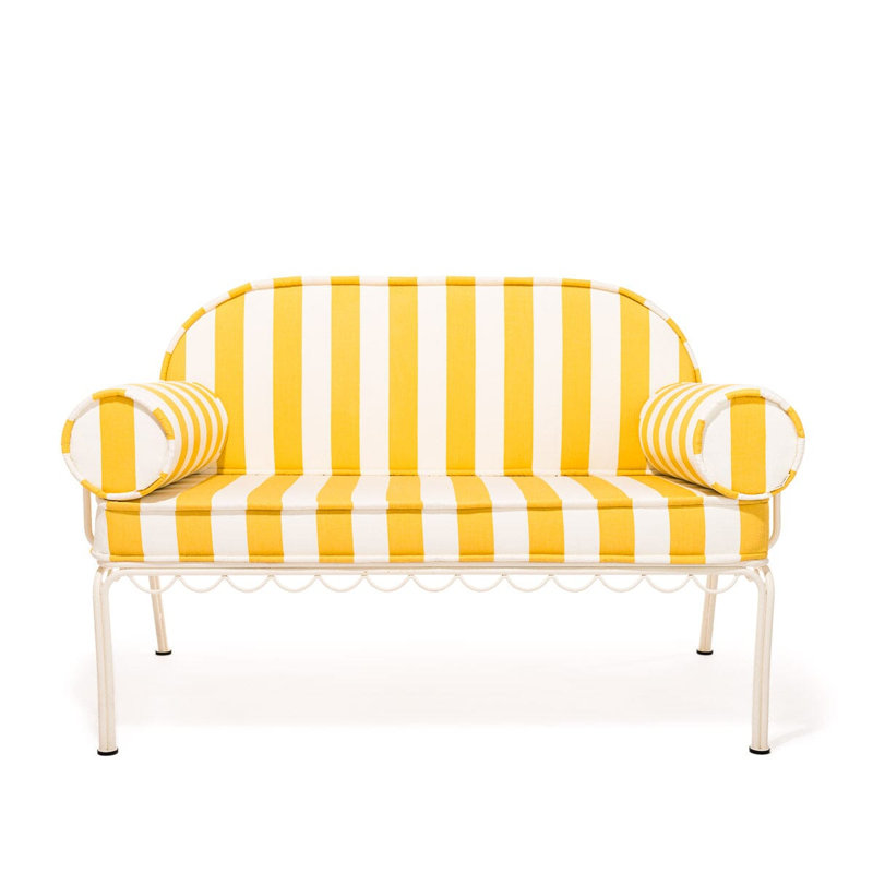Love Seat Slip Cover Set, Yellow/White Striped Acrylic