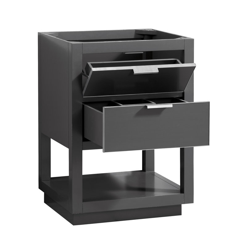 Meuble-lavabo simple 30 po Allie, Marbre blanc de Carrare / argent, Gris crépuscule