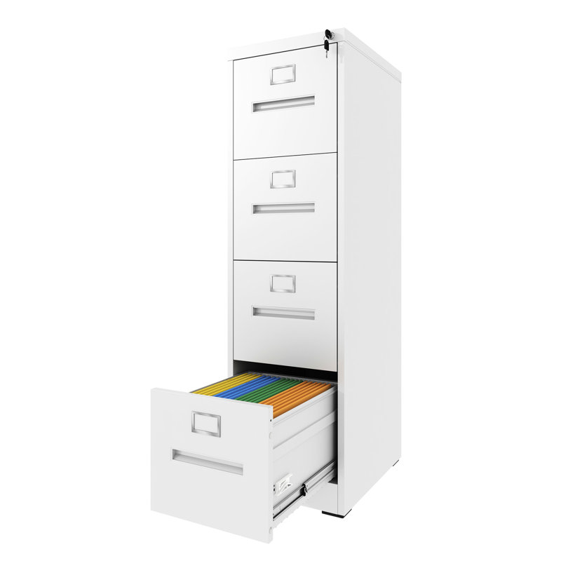 4 Drawer Office File Cabinet With Lock, A4/Legal/Letter Size, Adjustable Hanging Rods, Formaldehyde-, Easy Setup, White