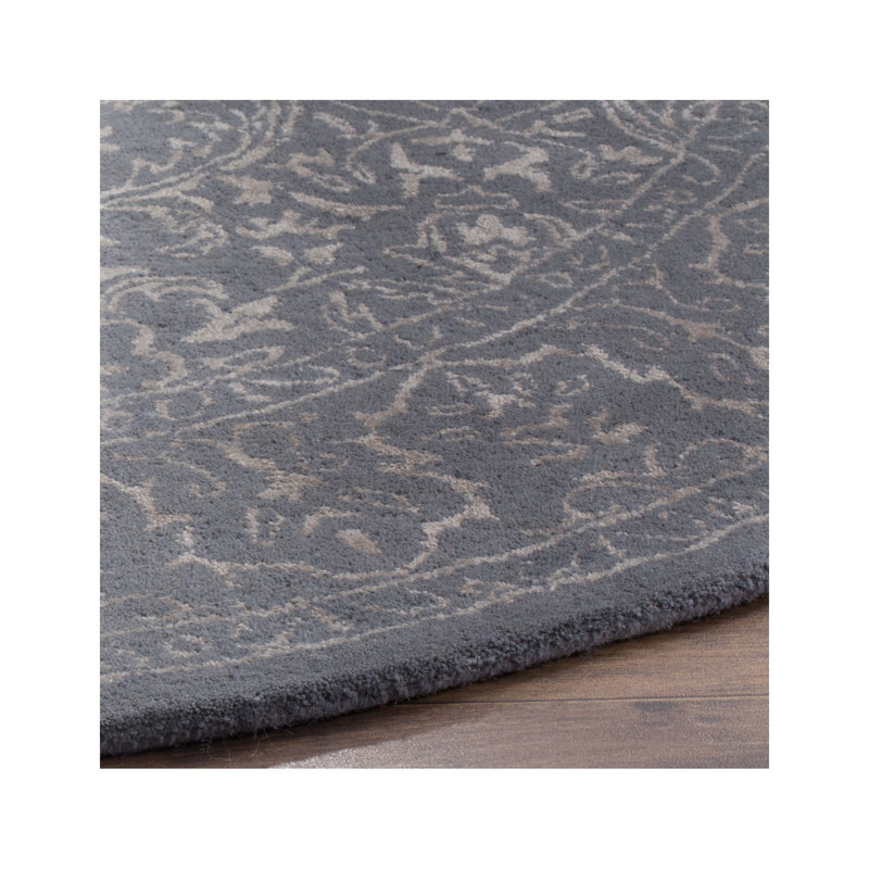 Tapis gris en viscose / laine touffeté à la main Samaniego, Rond 6 pi