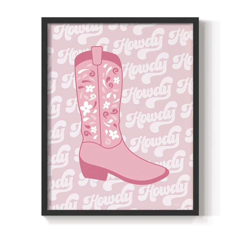 Reproduction encadrée de botte rétro Howdy - bois massif, H 30 po x l 24 po, Noir, noir, noir, noir