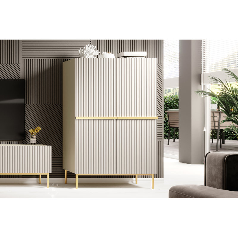 Alessja 2 Door Manufactured Wood Wardrobe, Cream/Gold
