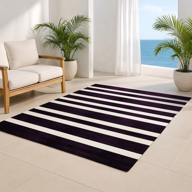 Tapis intérieur / extérieur mauve HorizontalStripes, Rectangulaire 8 pi x 10 pi