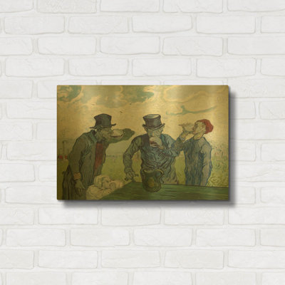 «The Drinkers» par Vincent Van Gogh, art mural en métal doré, 24 po x 16 po