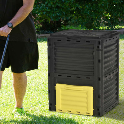 Garden Compost Bin 80 Gallon - Fertile Soil 12 Air Vents For Good Aeration Easy To Assemble, Yellow Outdoor Composting Save Environment In 6-12 Weeks Efficient Assembly,