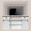 Meuble télé avec portes de grange coulissantes et 2 tiroirs - Meuble audio-vidéo pour téléviseur de 65 po, meuble télé rustique avec rangement, meuble télé de salon pour téléviseur de 65 po, blanc