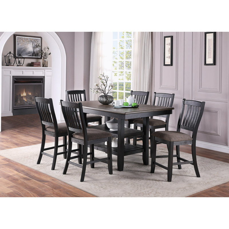 Barrone 6 - Person Double Pedestal Dining Set, Dark Coffee, Brown, Brown