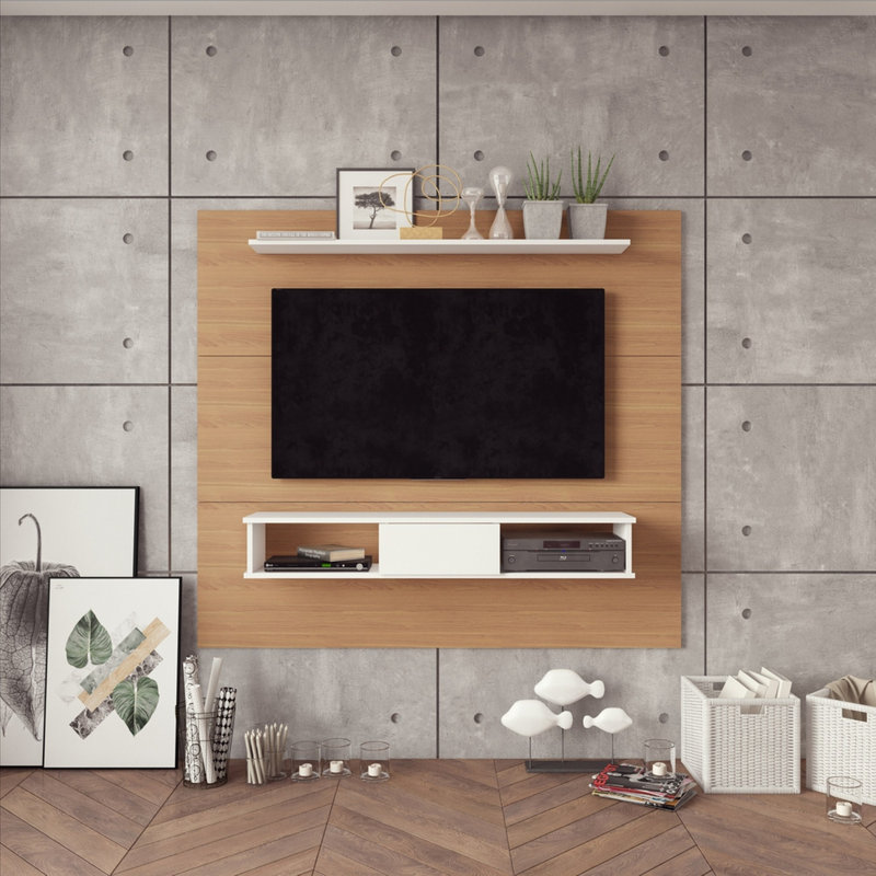 Meuble télé flottant pour téléviseur de 70 po ou moins Beton, Brun pâle