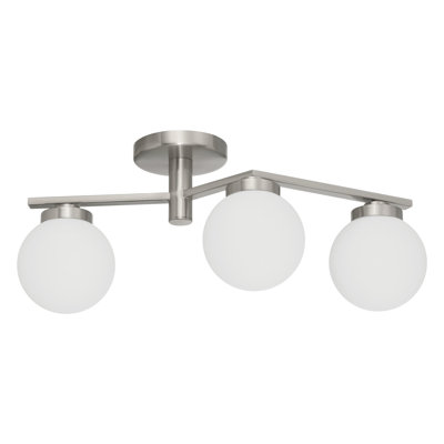 Plafonnier semi-encastré 3 lumières en nickel brossé 21 pouces avec abat-jour en verre opale gravé Trilogy