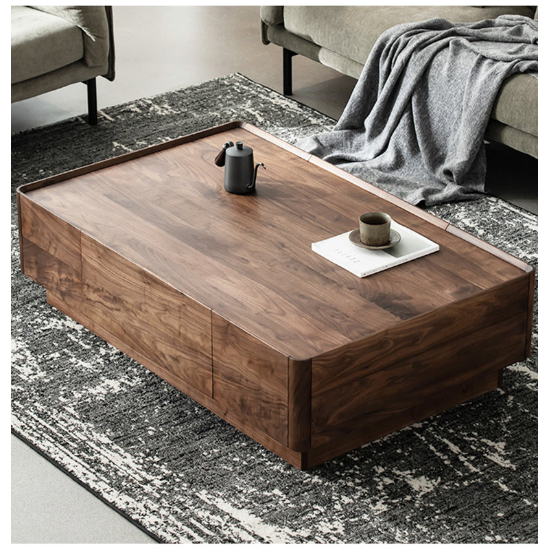 Practical Walnut Coffee Table: Ample Drawer Storage, 14.17" H x 47.24" L x 23.62" W