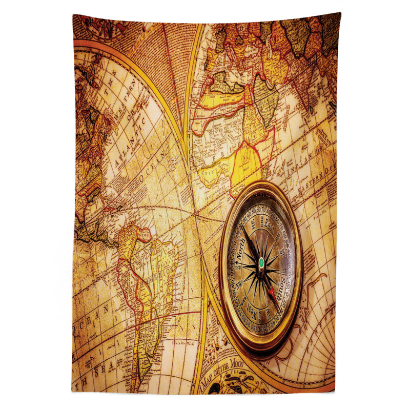 Nappe de salon à bordures historiques sur carte du monde-old, 90 po x 60 po