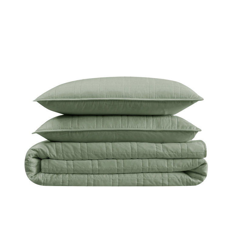 Green Full Microfiber Reversible Quilt Set