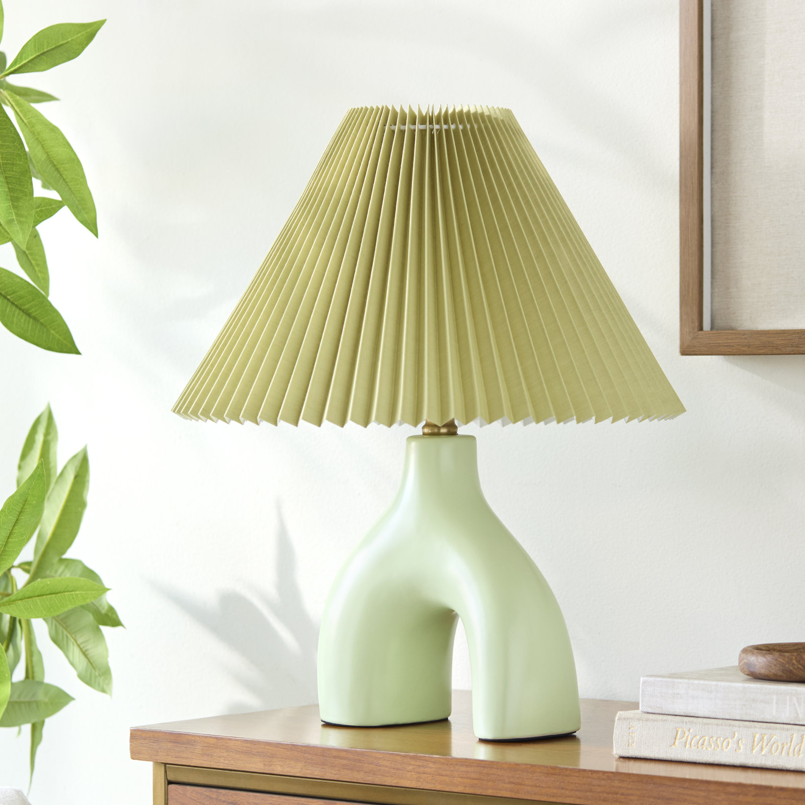 Celes Ceramic Table Lamp, Light Green, Green