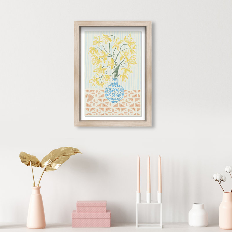 Yellow Iris Summer Print by Oliver Gal, 31.5"H x 21.5"W, Natural Oak Shadowbox