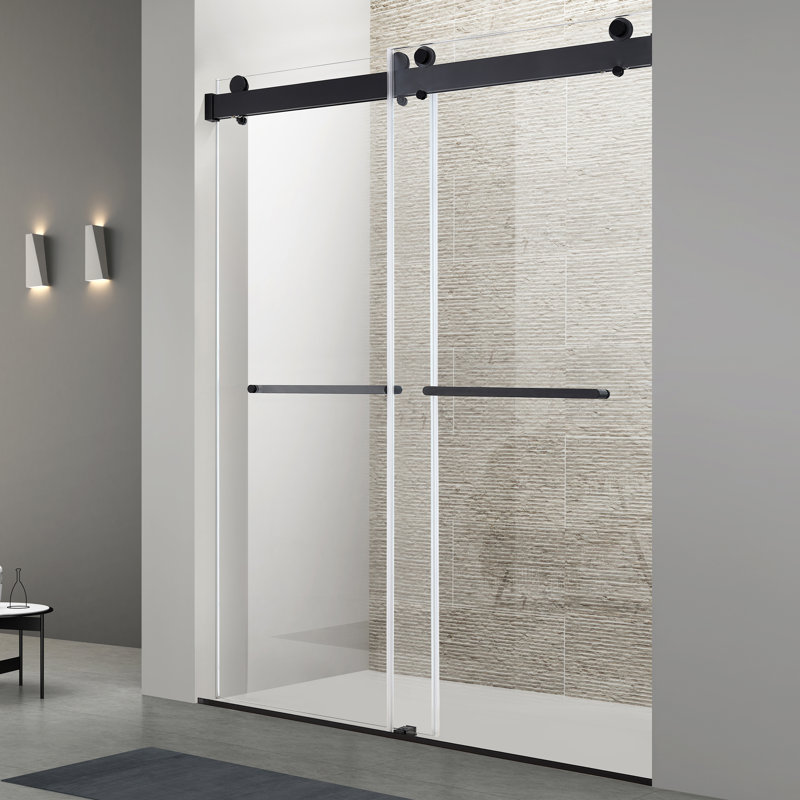 Porte de douche coulissante double sans cadre 48 po x 76 po, finition noir mat