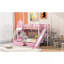 Lit superposé simple au-dessus d'un lit simple avec 2 tiroirs, 3 tablettes et glissière - rose