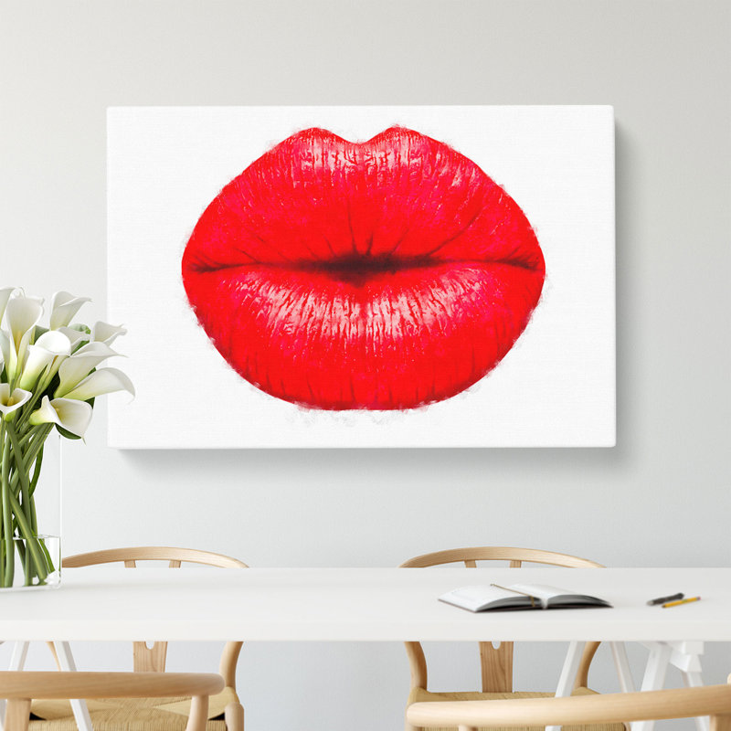 Red Lips Kiss - Wrapped Canvas, 35cm H x 50cm W x 3cm D