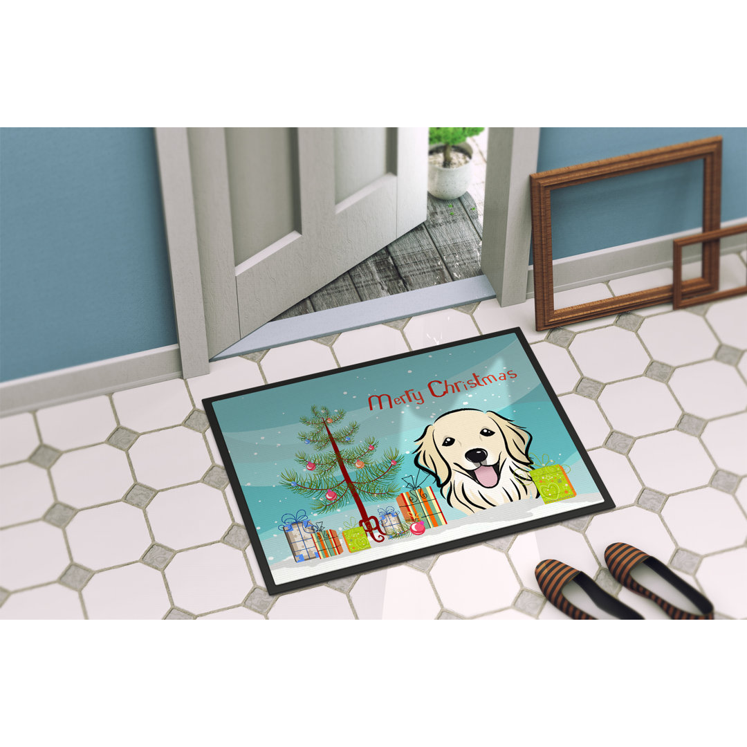 Christmas Tree and Golden Retriever Non-Slip Outdoor Door Mat Caroline's Treasures Mat 