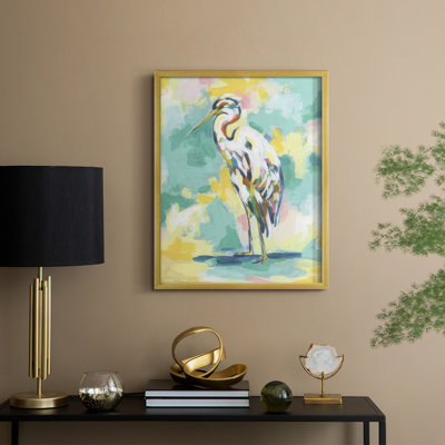 Bright Heron Fresco II, reproduction encadrée - bois massif