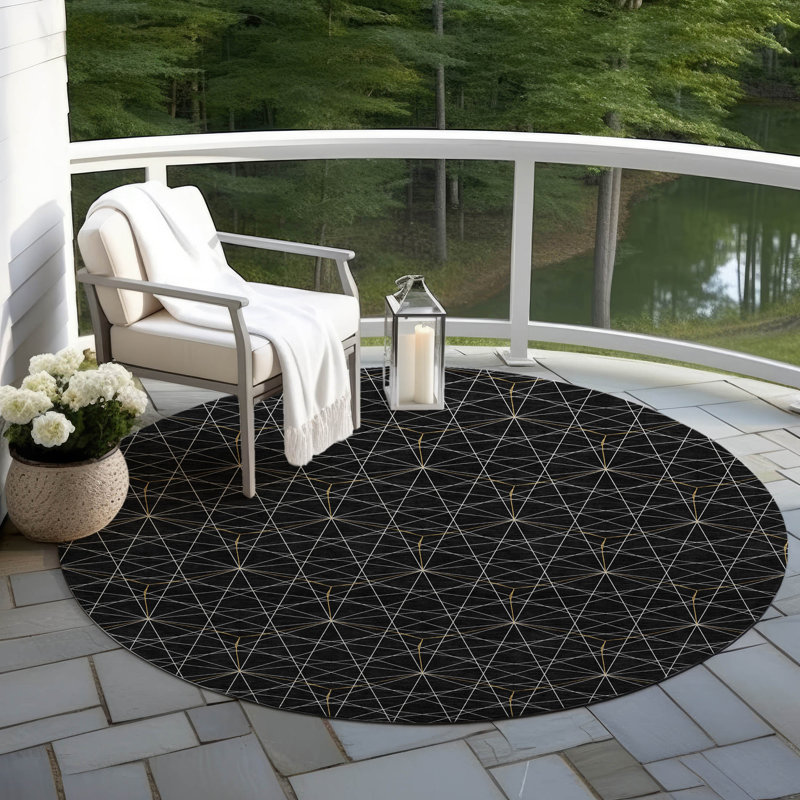 Alina Black Washable Indoor-Outdoor Rug - , 8' x 8'