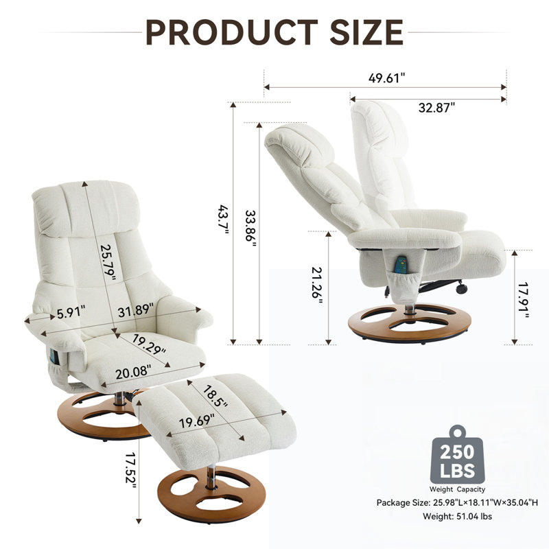 Fauteuil inclinable pivotant en cuir synthétique avec base enveloppée, Similicuir beige