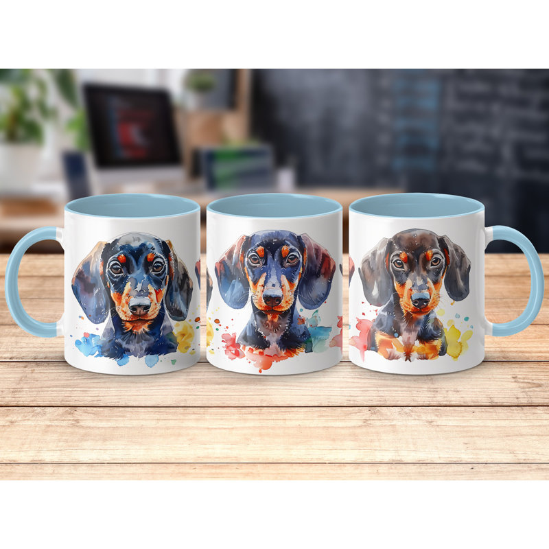 11oz Watercolour Dachshund Dog Design Coffee Mug, 2, Light Blue