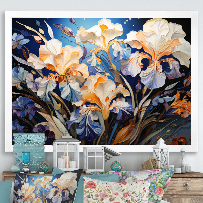 Jaune, bleu, iris, iris, danse, H 24 po x l 32 po, Gold Picture Framed