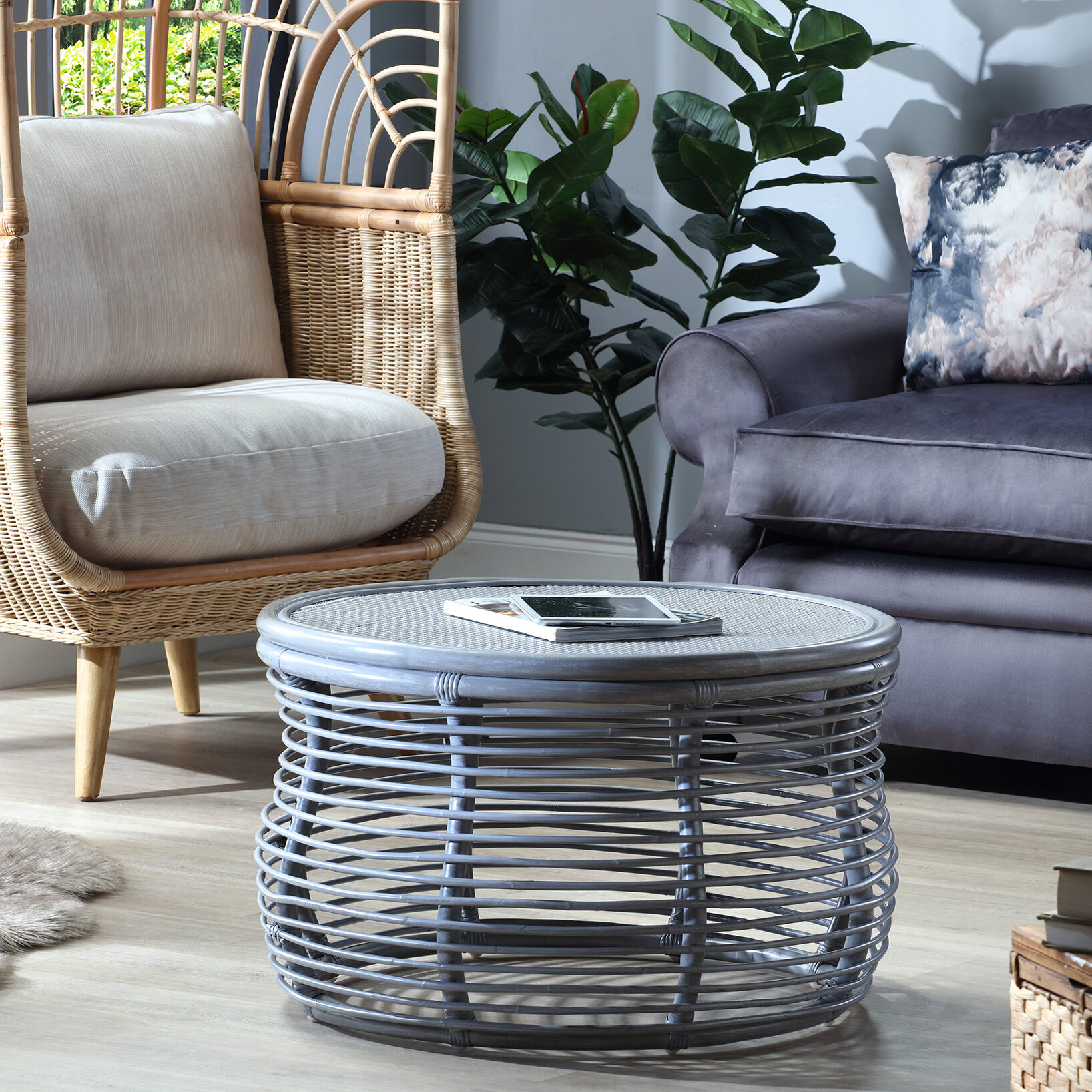 Gray rattan store coffee table