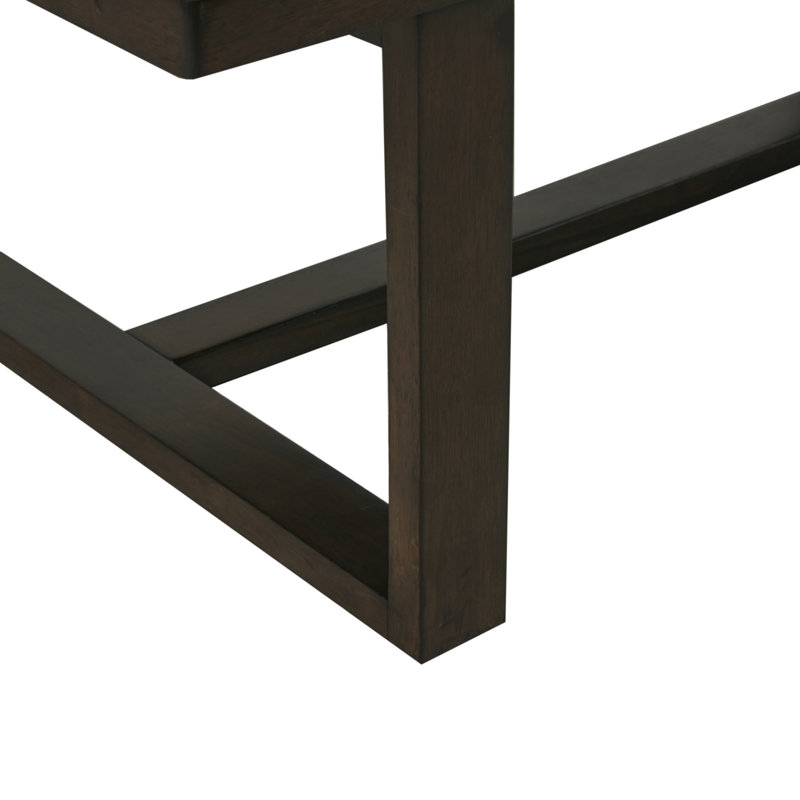 Tracey Brown Faux Leather Cocktail Ottoman with Wood Trim