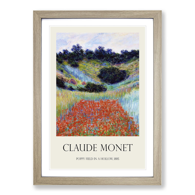 Poppy Field in a Valley Print by Claude Monet - Picture Frame Painting, 48cm H x 36cm W x 2cm D, Oak Framed