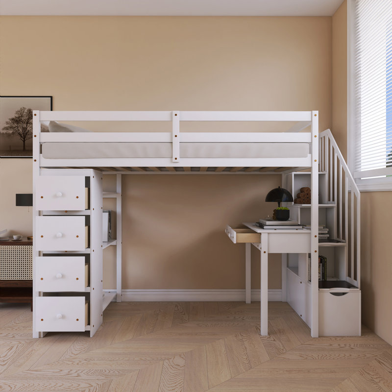 Lit mezzanine simple avec bureau Wood, Blanc