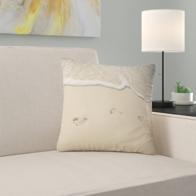 Empreintes de seascape en sable sur l’oreiller de plage, 18 po x 18 po, Coussin décoratif