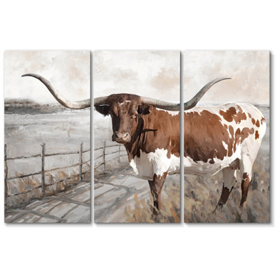 Longhorn Cow - 3 pièces sur toile tendue