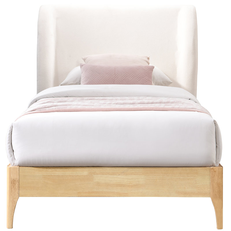Lit à panneau tapissier Kahler, Tissu de polyester crème, Simple